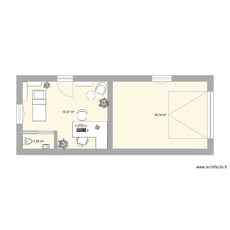 Extensions2. Plan de 3 pièces et 31 m2