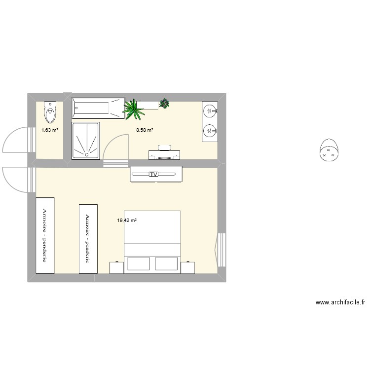 v3 salle de bain master bed. Plan de 3 pièces et 30 m2