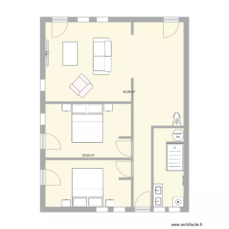 Hebec 3. Plan de 2 pièces et 66 m²