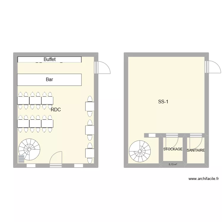 BAR. Plan de 5  et 68 m²