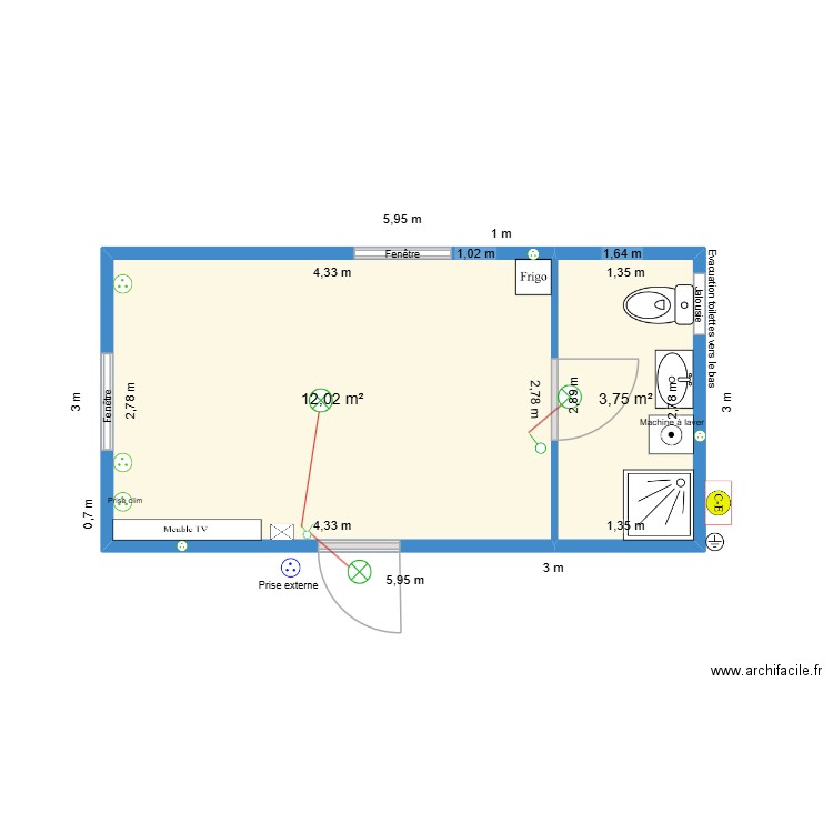 TOP PHILIPPE. Plan de 2 pièces et 16 m2