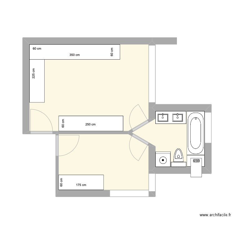 Lartigue 102 Chambres 1 et 2. Plan de 3 pièces et 27 m2