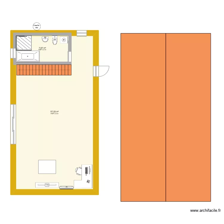 Plain-pied 80m² + mezzanine 1. Plan de 2 et 76 m² Plain-pied 80m² + mezzanine 1. Plan de 2 et 76 m²
