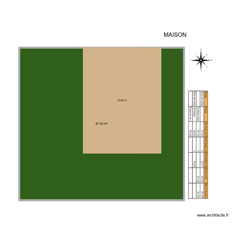 EMPLACEMENT AU SOL. Plan de 1 Pièce et 67 m²