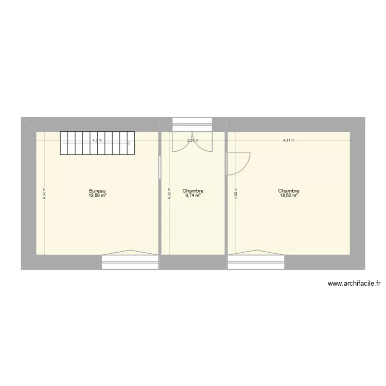 1er &eacute;tage maison habitation. Plan de 3 Pièces et 47 m²