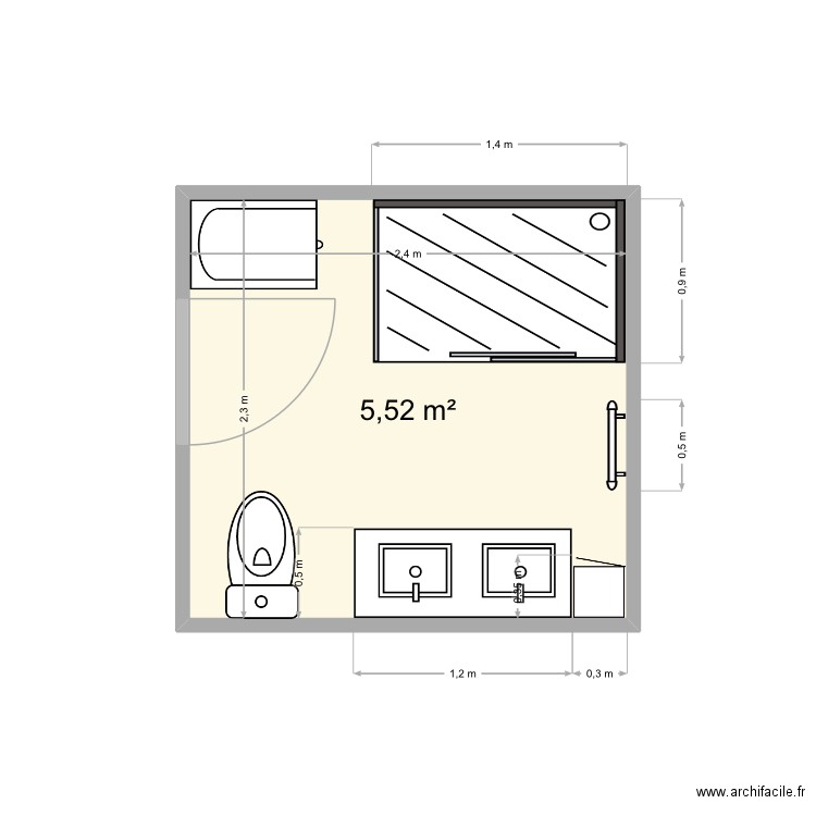 Plan SDB La Chaize version 3. Plan de 1 pièce et 6 m2