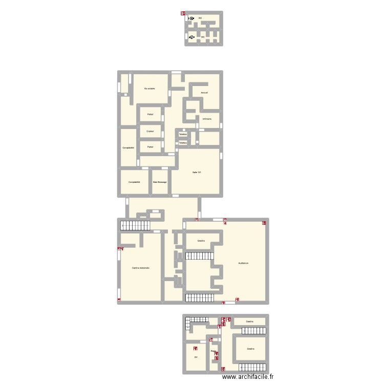 Rez de chaussée haut et premier étage SM. Plan de 31 pièces et 197 m2