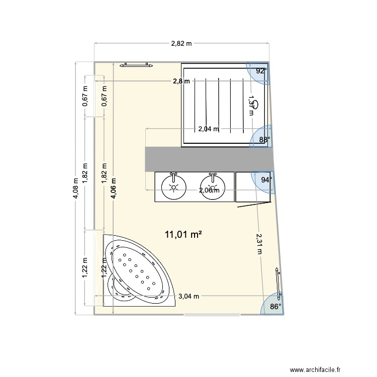SALLE DE BAINS. Plan de 1 pièce et 11 m2