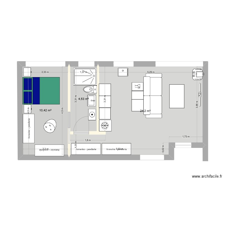 maison tence. Plan de 3 pièces et 39 m2