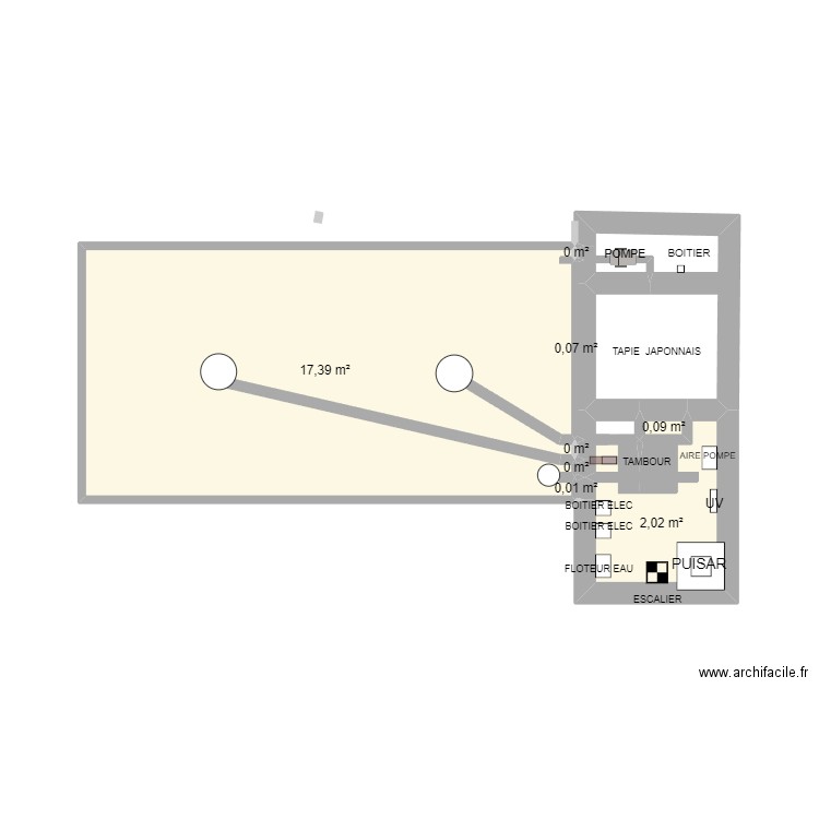 local technique. Plan de 8 pièces et 20 m2