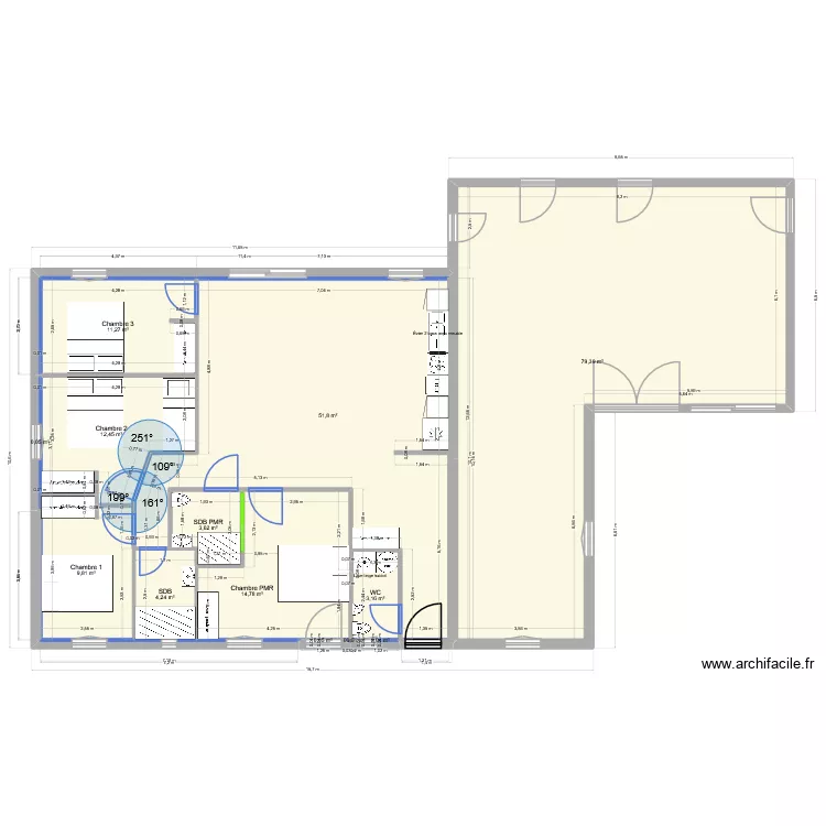 Pontacq new et garage actuel sans toit. Plan de 14  et 191 m²