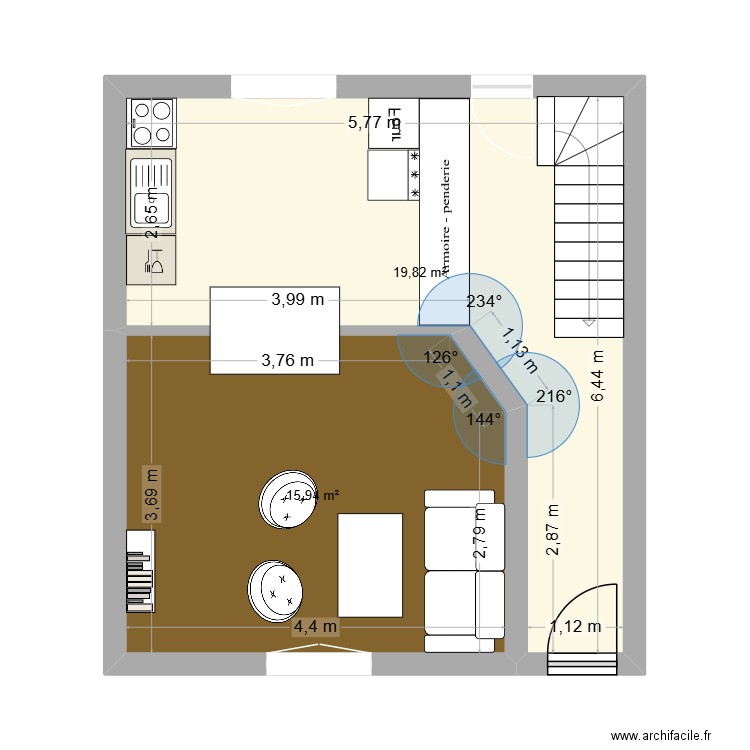dunois 2025. Plan de 2 pièces et 36 m2