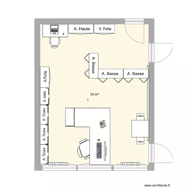 Config bureau 1. Plan de 1  et 34 m²