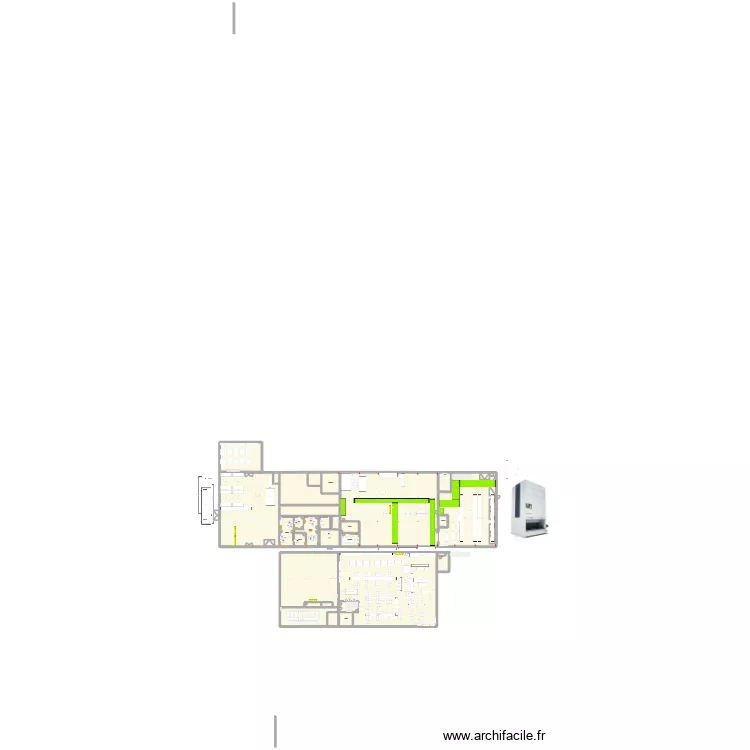 BT2026-komax et coupe fils dans petit atelier. Plan de 27 pièces et 3050 m²