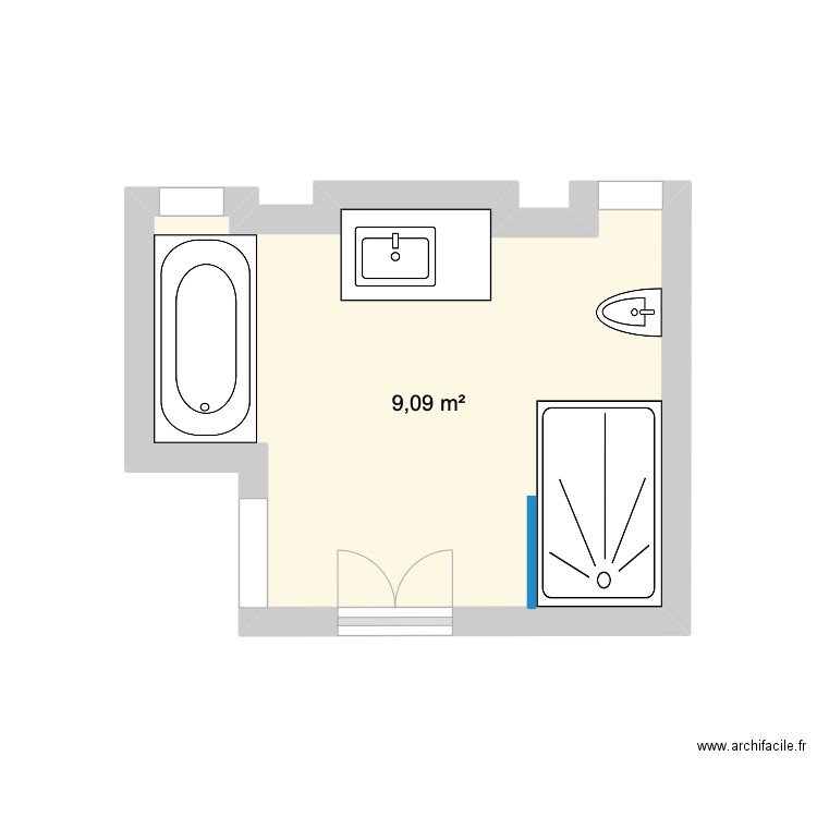 CITY BATHROOM - OPTION 1. Plan de 1 pièce et 9 m2