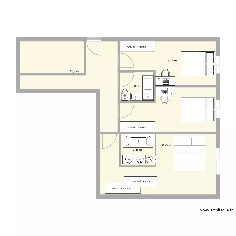 etage cey. Plan de 5  et 65 m²