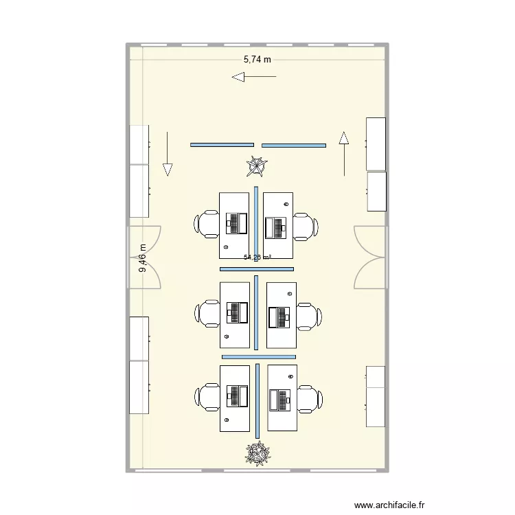 Bureau V1. Plan de 1  et 54 m²