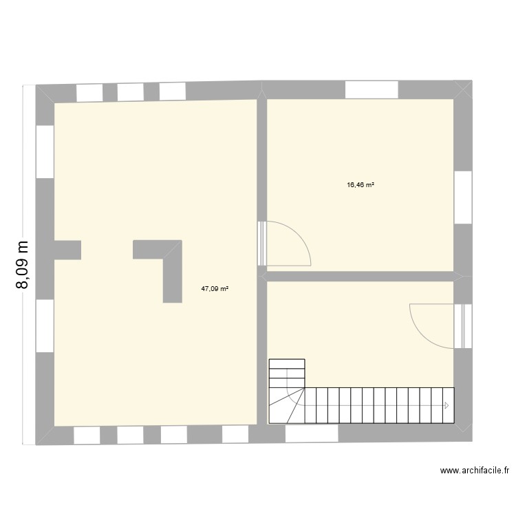 Chavannes. Plan de 2 pièces et 64 m2