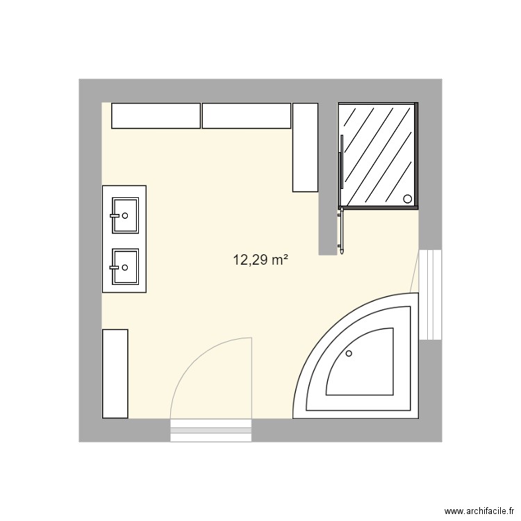 Salle de bain 1er BVD30. Plan de 1 pièce et 12 m2