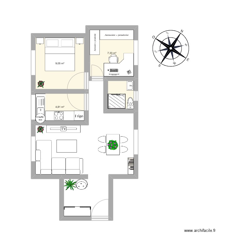 Appart Aménagé. Plan de 4 pièces et 24 m2