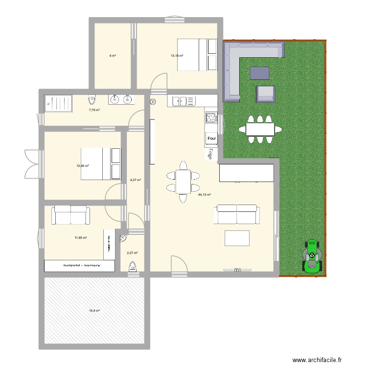 plan maison ines V2. Plan de 9 pièces et 119 m2