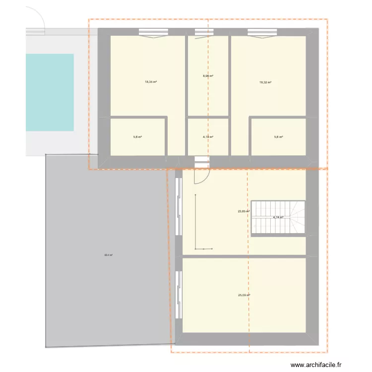 RDC+ETAGE TOIT. Plan de 18  et 292 m²