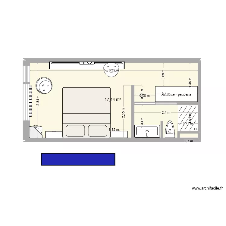 Studio 3 ieme étage version Chambre lit 180. Plan de 1 Pièce et 17 m² Studio 3 ieme étage version Chambre lit 180. Plan de 1 Pièce et 17 m²