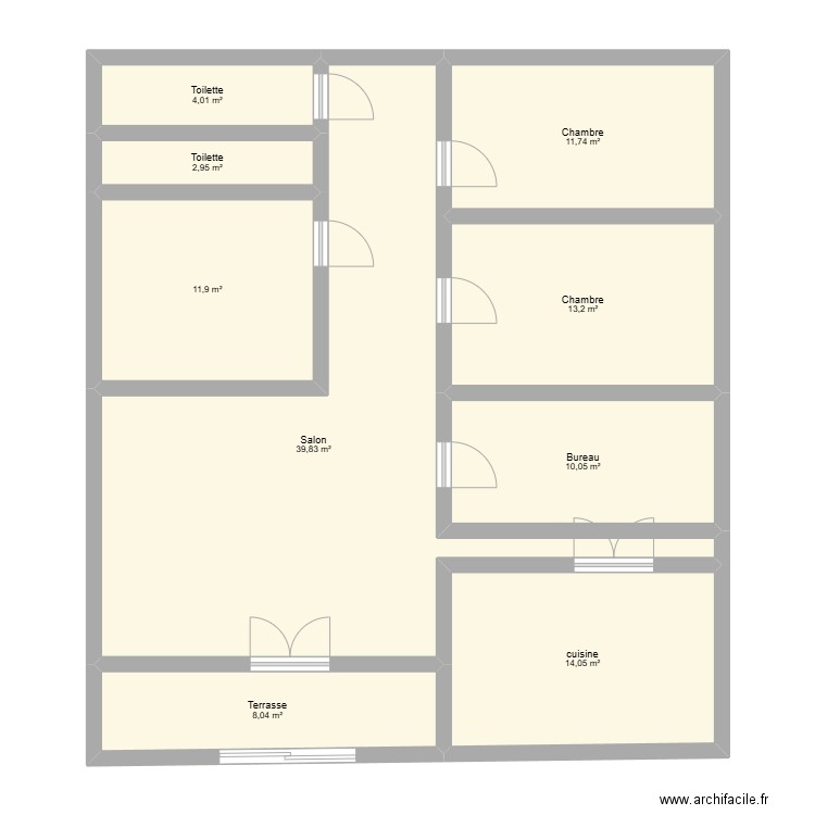 Unité 1. Plan de 9 pièces et 116 m2