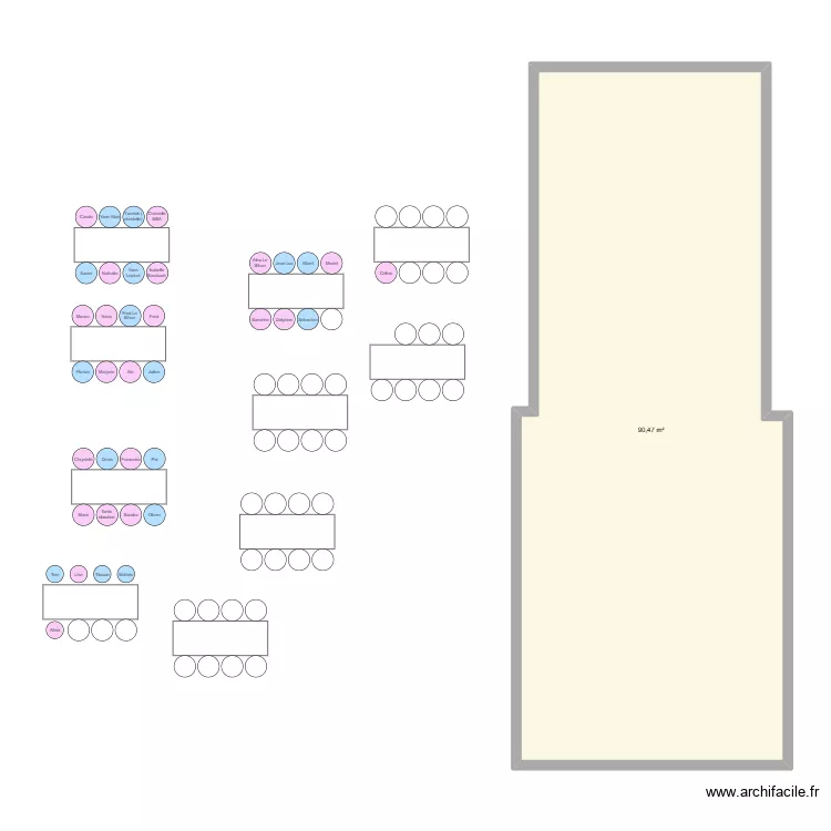 50 ans fred. Plan de 1  et 90 m²