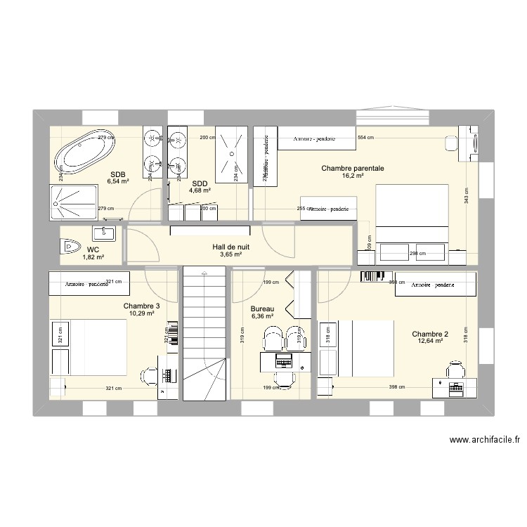 Plan étage – Lot 21 – Corswarem. Plan de 8 pièces et 130 m2