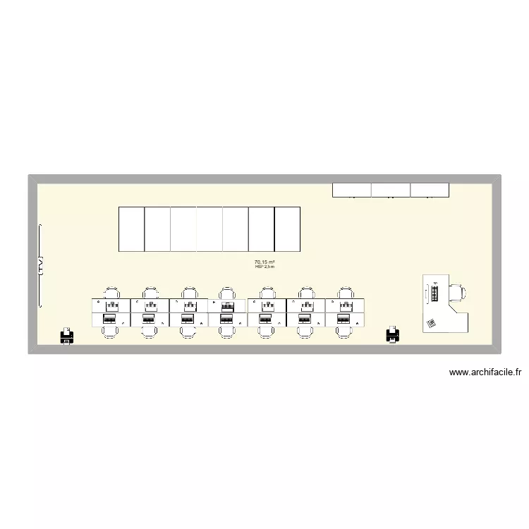 Jama&icirc;que salle C. Plan de 1  et 70 m²