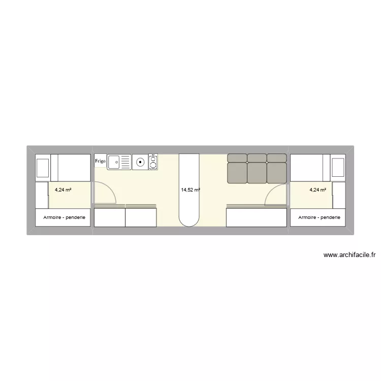 bus. Plan de 3  et 23 m²
