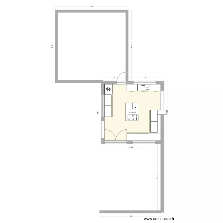 2026 cuisine. Plan de 1 et 25 m² 2026 cuisine. Plan de 1 et 25 m²