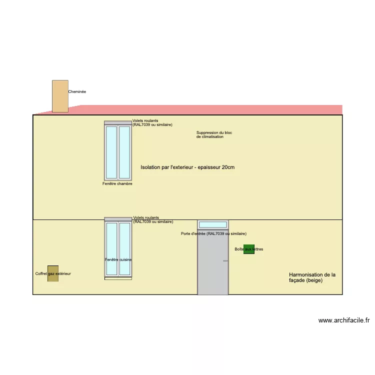 Maison - Facade apr&egrave;s isolation. Plan de 