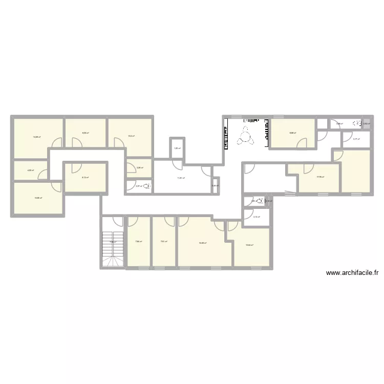 Fraternité 2ème étage. Plan de 24 pièces et 162 m² Fraternité 2ème étage. Plan de 24 pièces et 162 m²