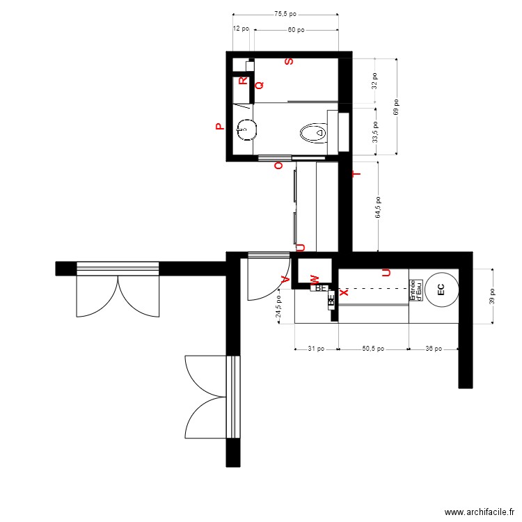 St-Pierre plan3 vide. Plan de 1 pièce et 3 m2