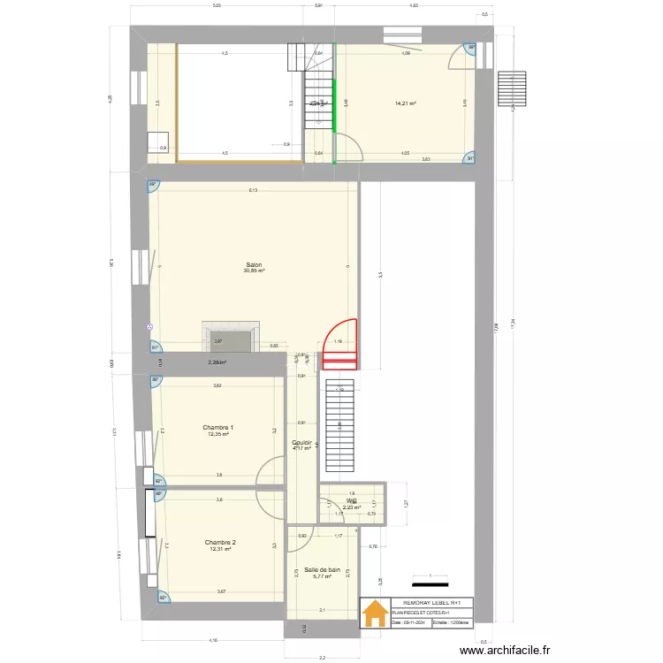 R+1 salon. Plan de 10 Pièces et 103 m² R+1 salon. Plan de 10 Pièces et 103 m²