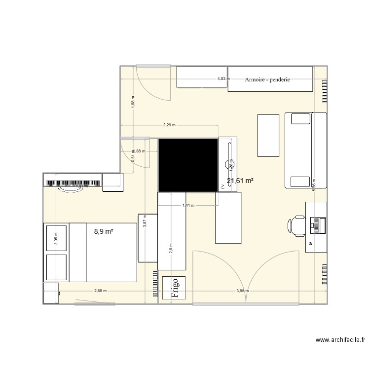 Plan accurate appart. Plan de 3 pièces et 32 m2