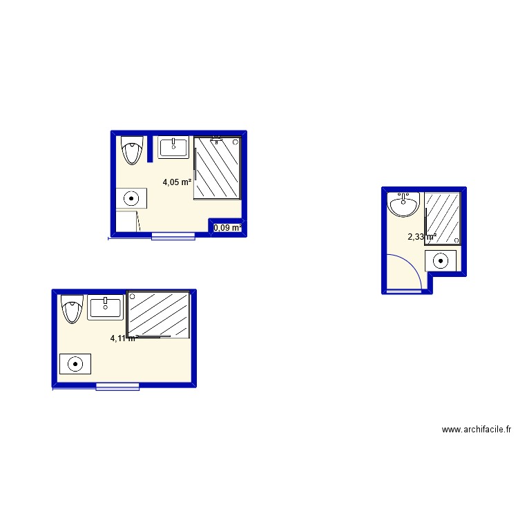 sdb flaments rose . Plan de 4 pièces et 11 m2