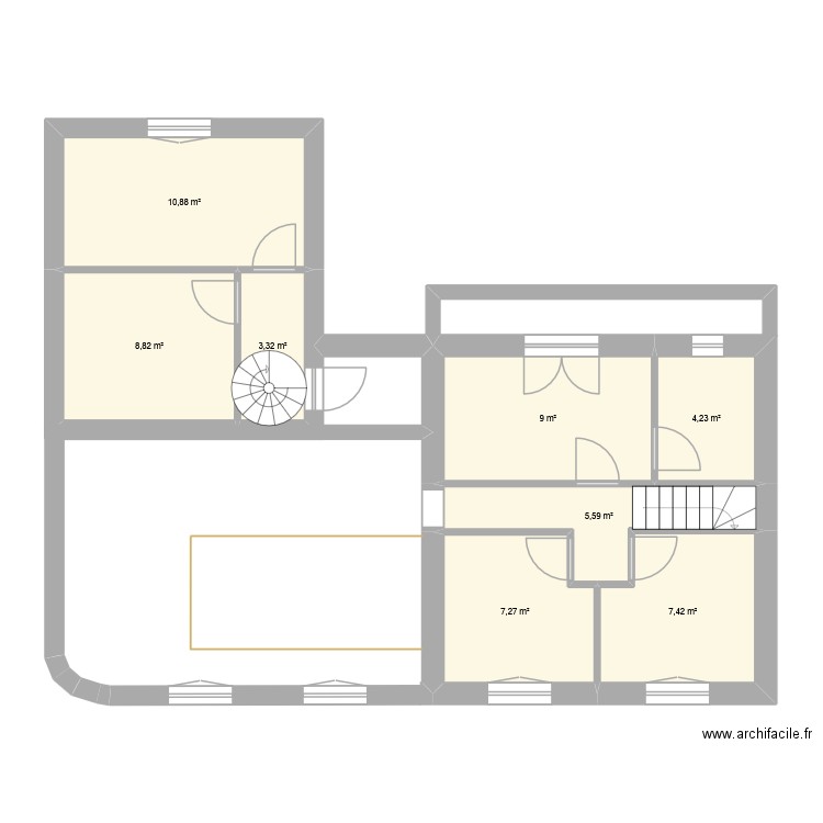 ETAGE 1. Plan de 8 pièces et 57 m2