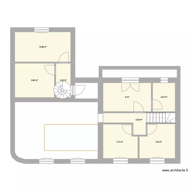 ETAGE 1. Plan de 8 pièces et 57 m²