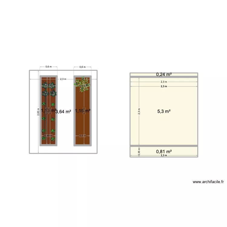 jardin. Plan de 6 pièces et 15 m²