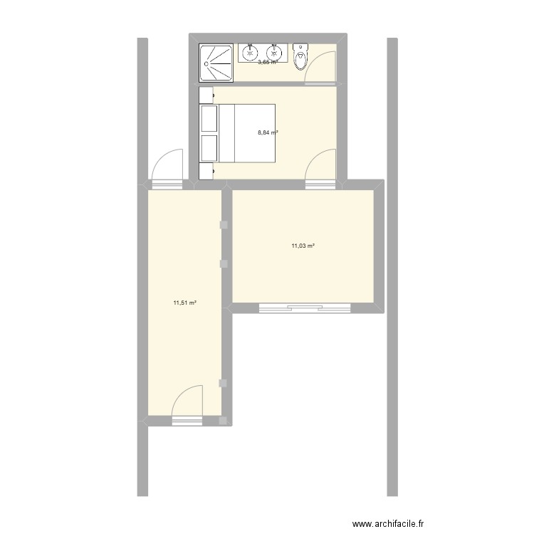 Bodega Brisas. Plan de 4 pièces et 35 m2