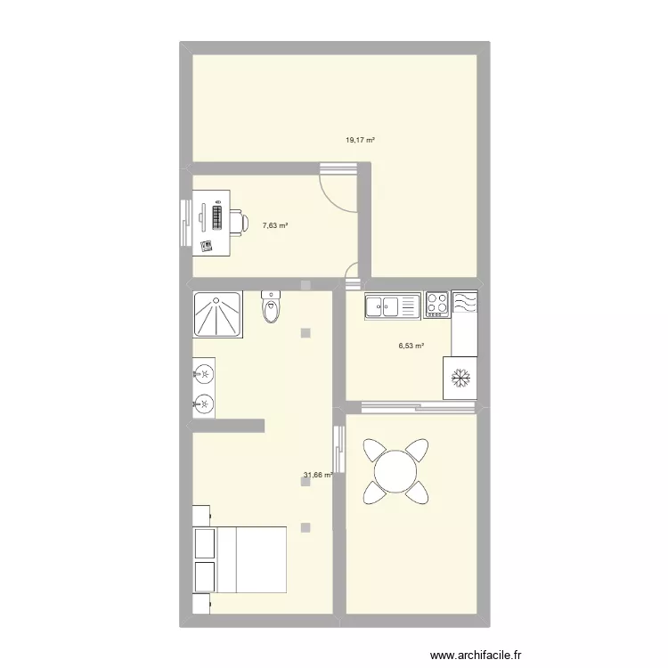 Bodega Brisas. Plan de 4 pièces et 65 m²
