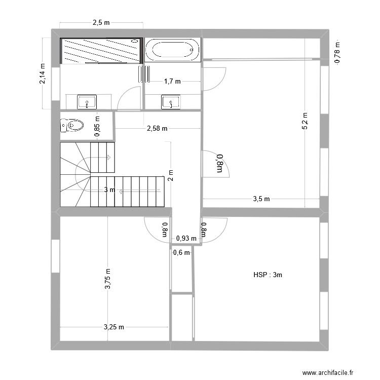 RIZZO 1er projet. Plan de 5 pièces et 68 m2
