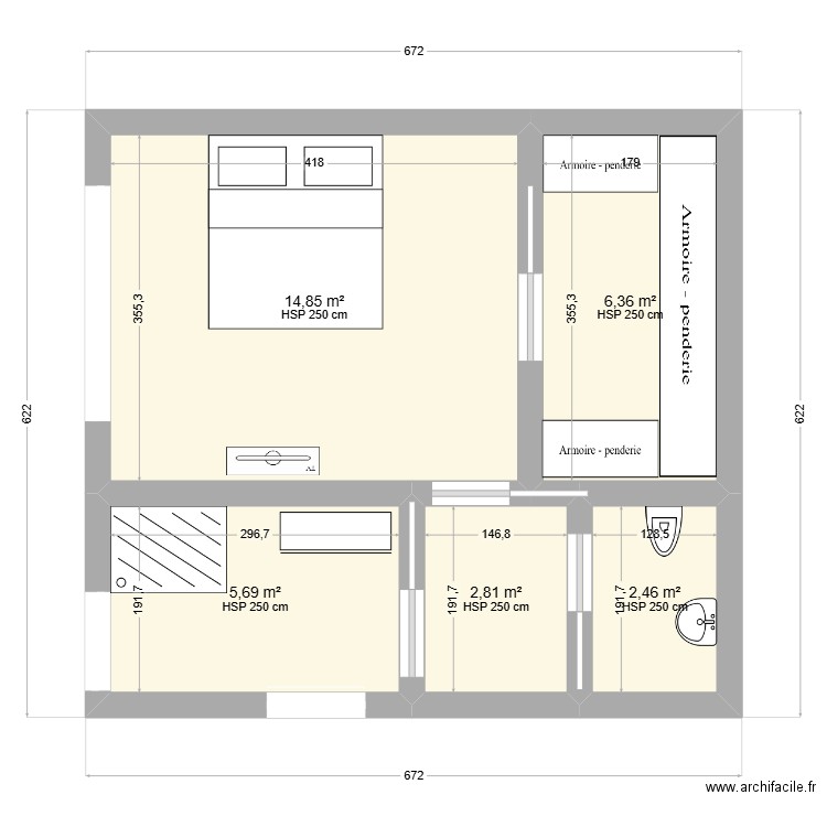 GBE76.... Plan de 5 pièces et 32 m2