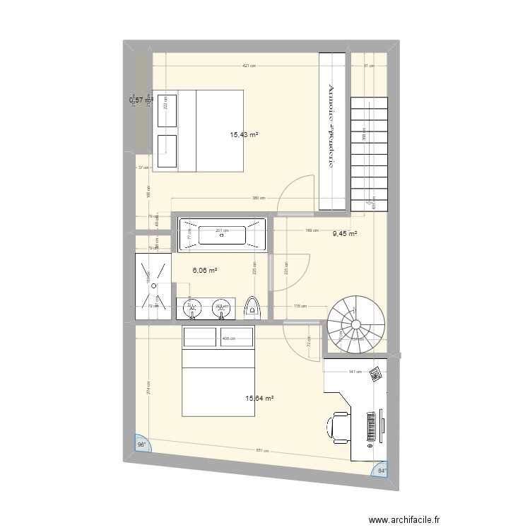 Etage A. Plan de 5 pièces et 47 m2