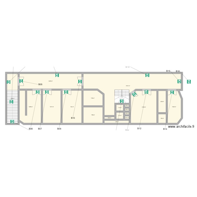 1 étage. Plan de 20 pièces et 197 m2