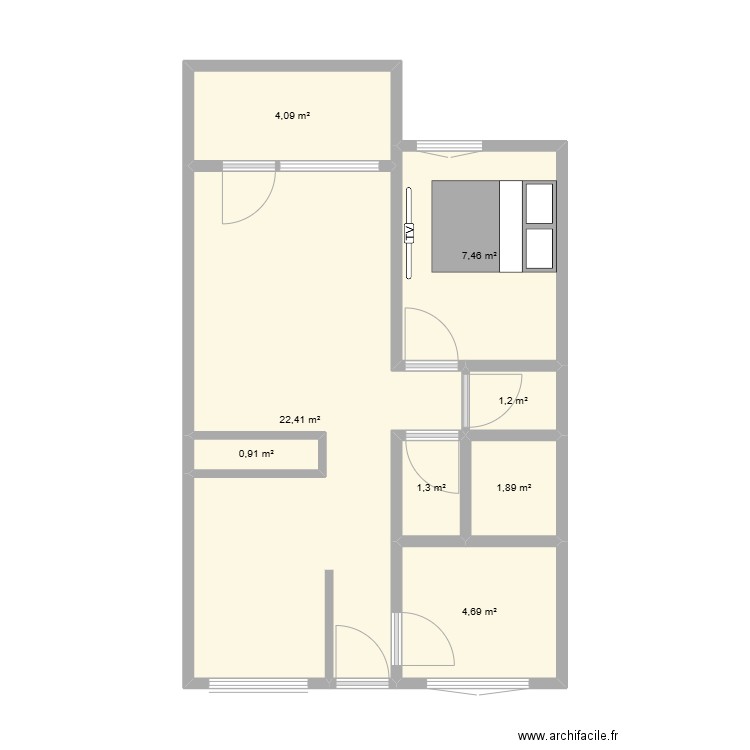 Existant. Plan de 8 pièces et 44 m2
