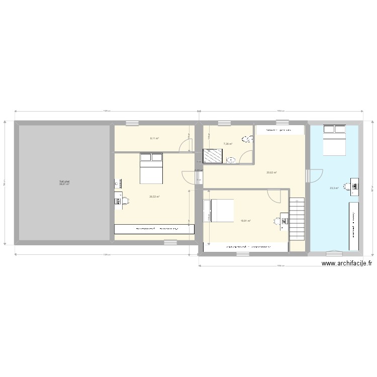 langatre futur etage. Plan de 8 pièces et 145 m2